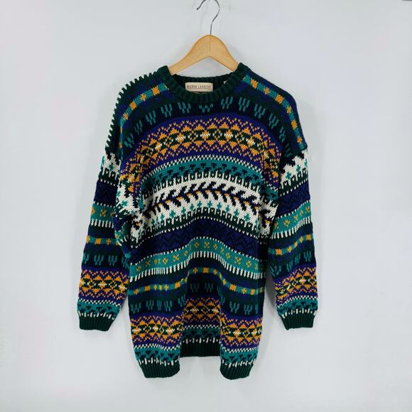 Vintage Marsh Landing Sweater Geometric Knit Pullover Size L Large 90s Statement - Picture 1 of 6